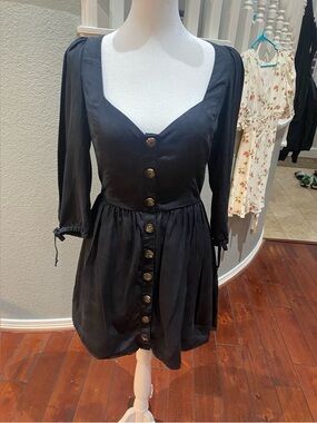 Reformation Black Button-Front Mini Dress